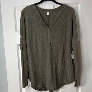 Olive Green Waffle Ribbed Long Sleeve Top
